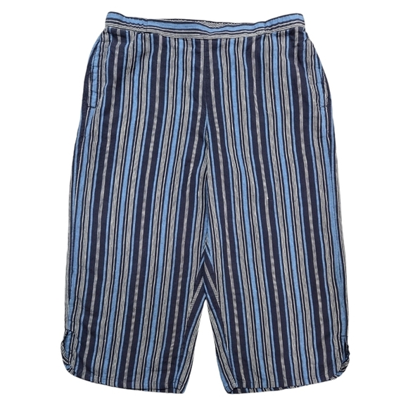 Coldwater Creek Show Your Stripes 100% Linen Navy Blue Wide Leg Crop Pants Boho - Picture 1 of 11